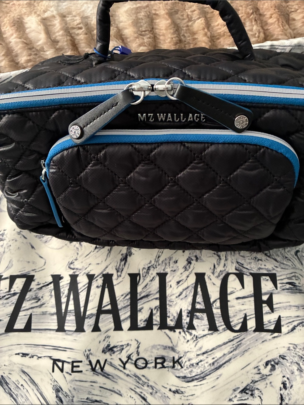 NWT MZWallace LIMITED EDITION X SPLITS59 Black/Blue Trim Accordion Cosmetic Bag. - Picture 2 of 10